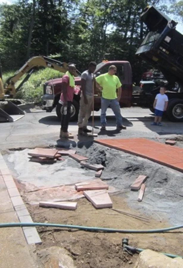 Paver walkway installation in progress